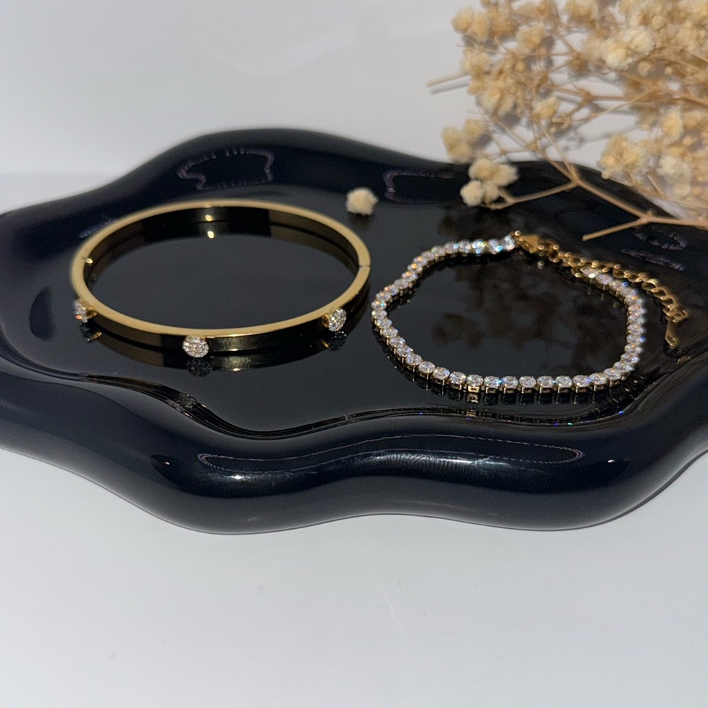 NEW 18K GOLD PLATED BRACELET SET “ÉLARA” – Tennis + Crystal Bangle - Picture 3 of 3